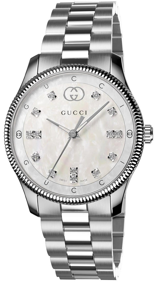 Gucci G Timeless Diamonds White Dial Silver Steel Strap Watch for Women - YA1265064