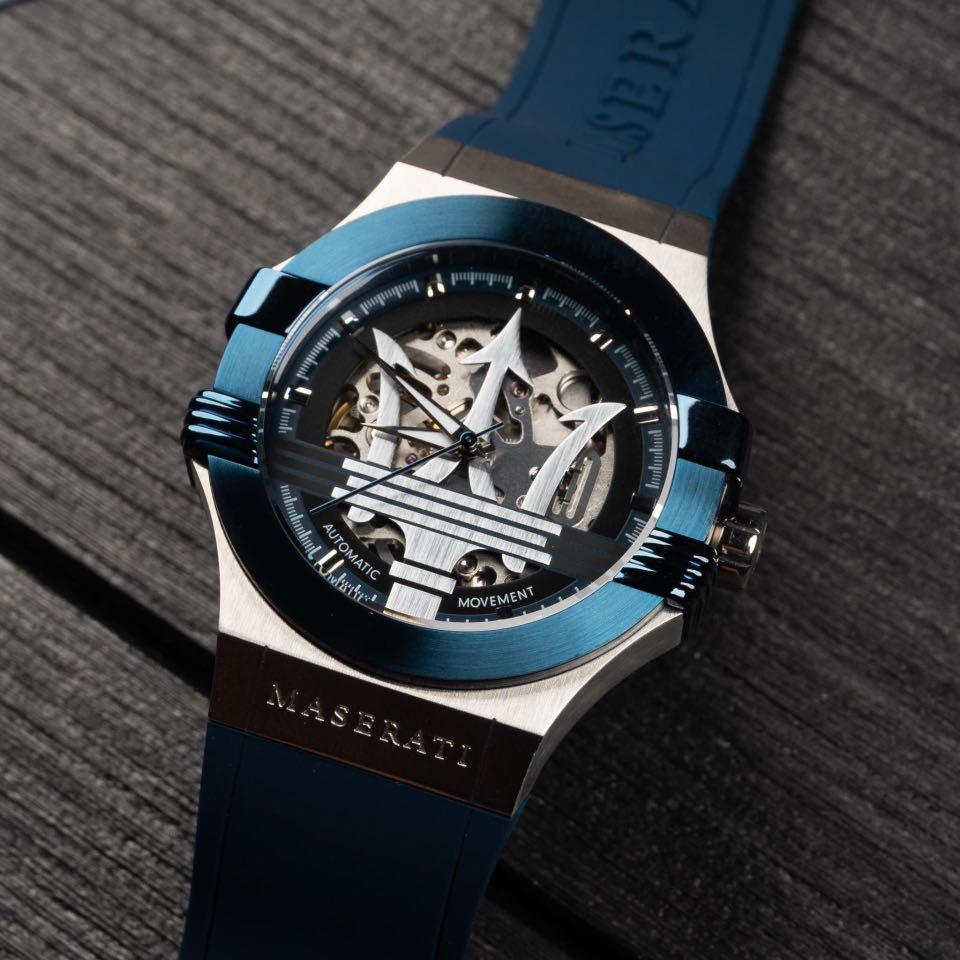 Maserati Potenza Automatic Skeleton Dial Blue Rubber Strap Watch For Men - R8821108035