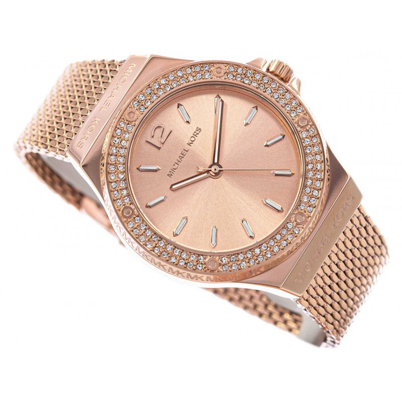 Michael Kors Lennox Three Hand Rose Gold Dial Rose Gold Mesh Strap Watch For Women - MK7336