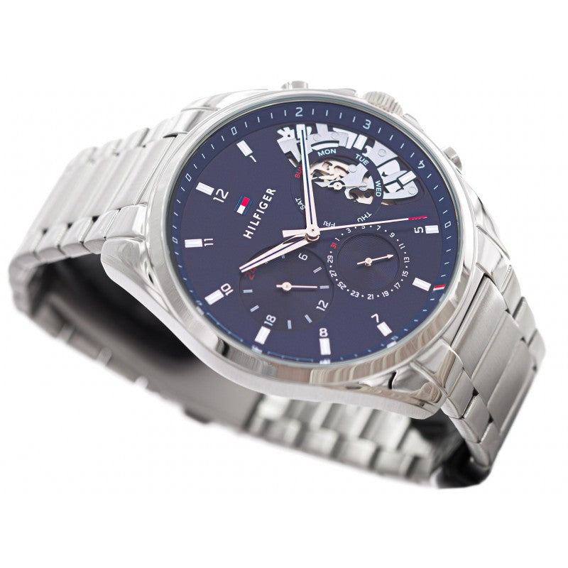 Tommy Hilfiger Baker Quartz Blue Dial Silver Steel Strap Watch For Men - 1710448