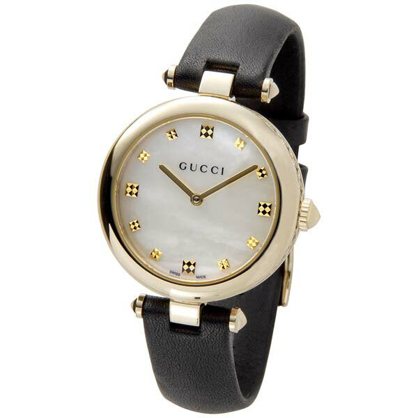 Gucci Diamantissima Mother of Pearl Dial Black Leather Strap Watch for Women - YA141404