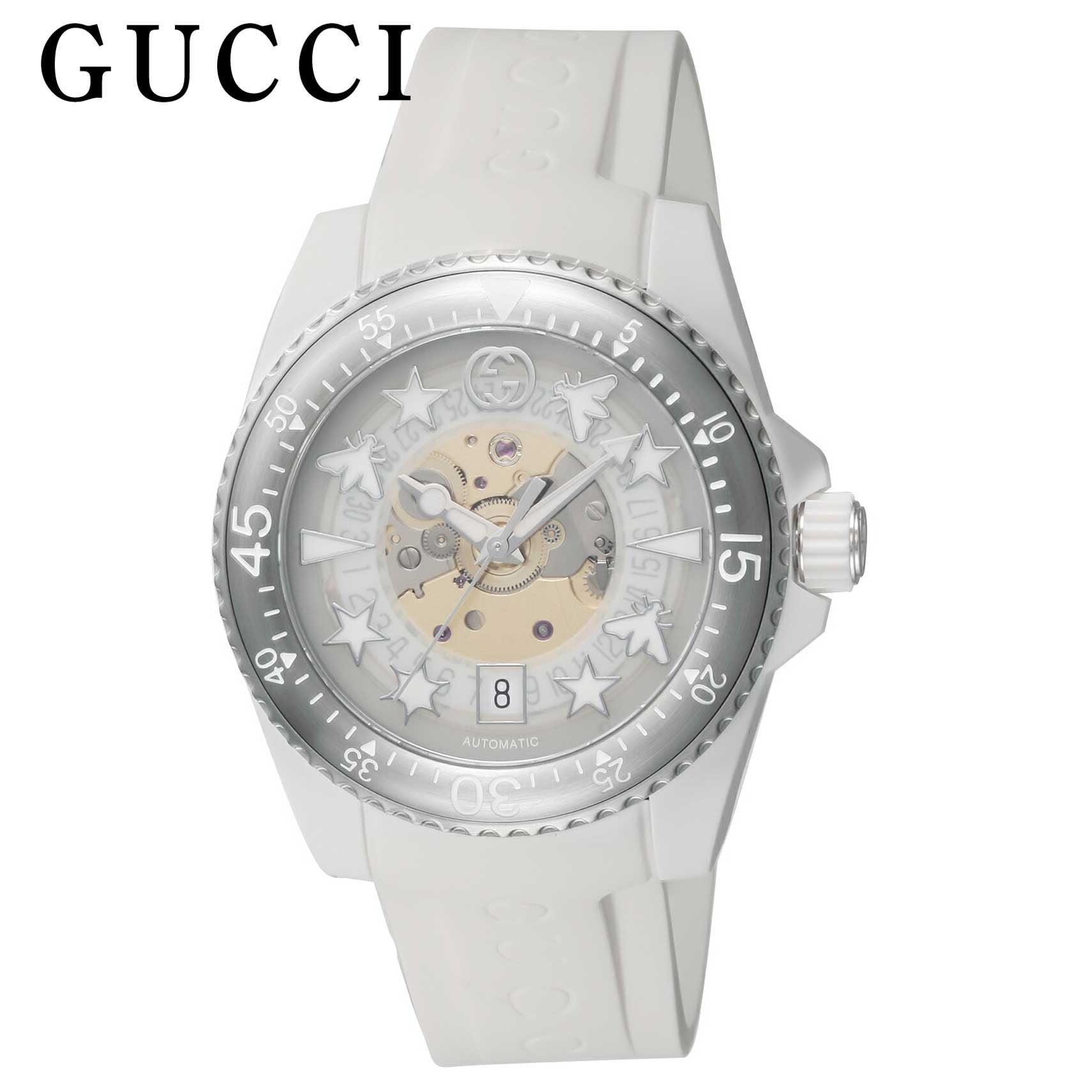 Gucci Dive Automatic Transparent Dial White Rubber Strap Watch For Men - YA136343