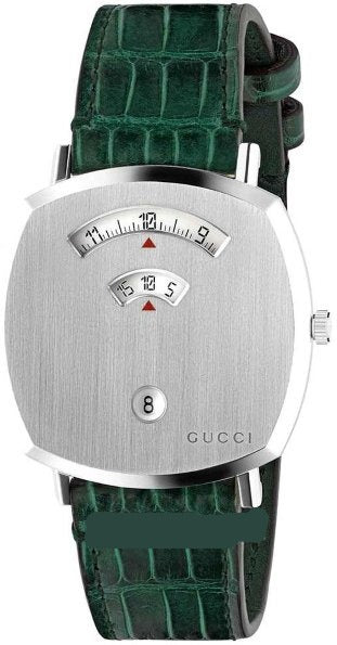 Gucci Grip Quartz Silver Dial Green Leather Strap Watch For Women - YA157414