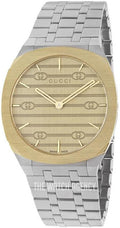 Gucci 25H Quartz Gold Dial Silver Steel Strap Watch for Men - YA163405