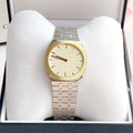 Gucci 25H Quartz Gold Dial Silver Steel Strap Watch for Men - YA163405