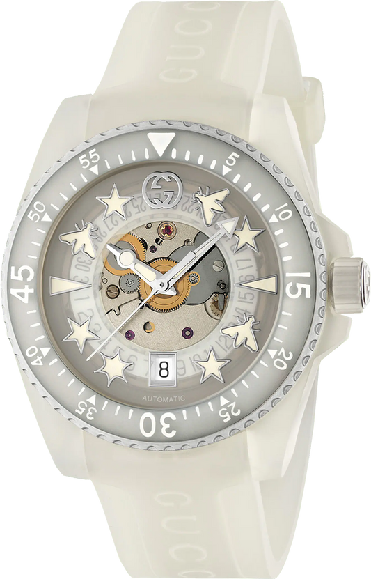 Gucci Dive Automatic White Dial White Rubber Strap Unisex Watch - YA136342