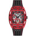 Guess Phoenix Multifunction Analog Red Dial Black Silicone Strap Watch For Men - GW0499G4