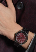 Guess Asset Quartz Red Dial Black Steel Strap Watch For Men - GW0575G5