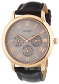 Guess Wafer Quartz Beige Dial Brown Leather Strap Watch For Men - W0496G1