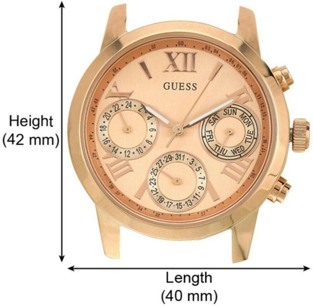 Guess Mini Sunrise Chronograph Quartz Rose Gold Dial Rose Gold Steel Strap Watch For Women - W0448L3