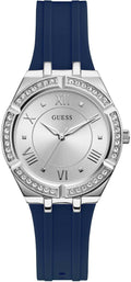 Guess Cosmo Diamonds Silver Dial Blue Rubber Strap Watch for Women - GW0034L5