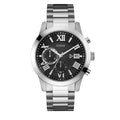 Guess Atlas Chronograph Black Dial Silver Steel Strap Watch For Men - W0668G3