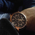 Guess Exec Chronograph Brown Dial Brown Leather Strap Watch For Men - W0076G4