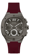 Guess Headline Multifunction Grey Dial Burgundy Silicone Strap Watch For Men - GW0571G4