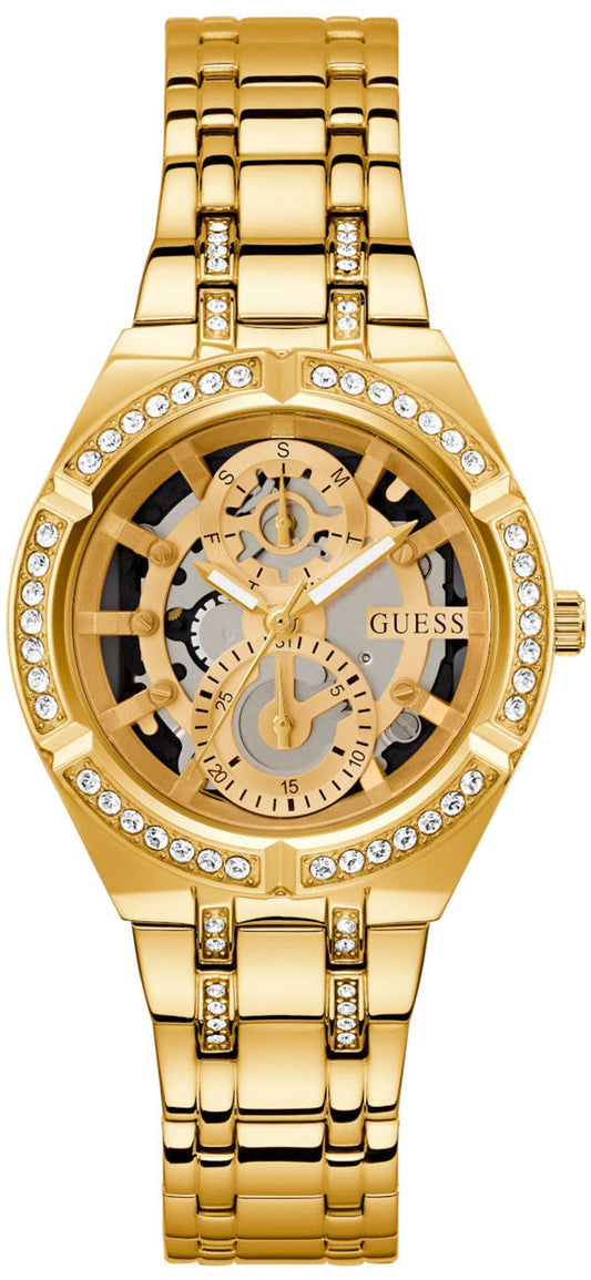 Guess Allara Quartz Gold Dial Gold Steel Strap Watch For Women - GW0604L2