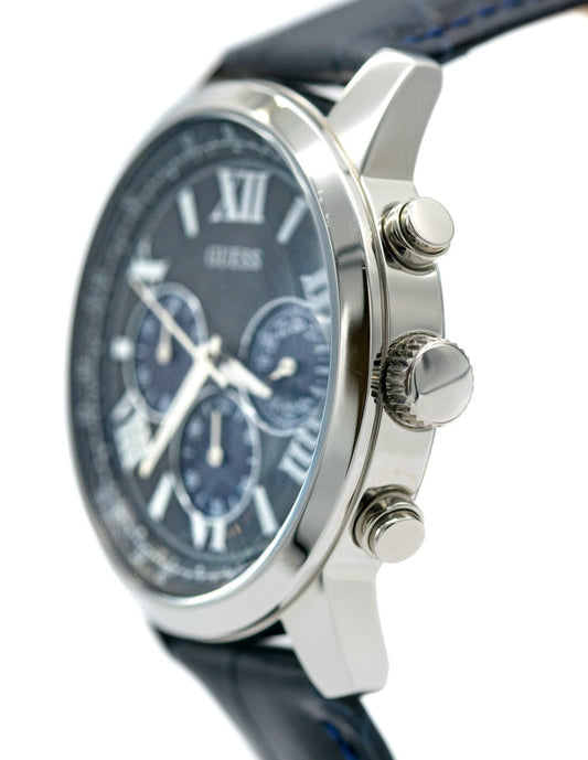 Guess Horizon Chronograph Quartz Black Dial Blue Leather Strap Watch For Men - W0380G3