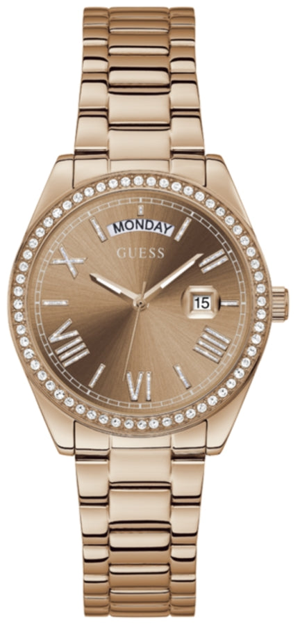 Guess Luna Diamonds Rose Gold Dial Rose Gold Steel Strap Watch for Women - GW0307L3