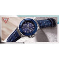 Guess Rigor Multifunction Chronograph Blue Dial Blue Leather Strap Watch For Men - W0040G7