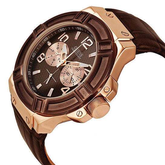 Guess Rigor Analog Brown Dial Brown Leather Strap Watch For Men - W0040G3