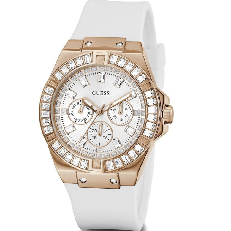 Guess Venus Diamonds White Dial White Rubber Strap Watch for Women - GW0118L4