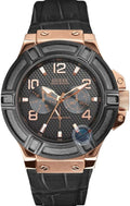 Guess Rigor Analog Black Dial Black Leather Strap Watch For Men - W0040G5