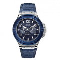 Guess Rigor Multifunction Chronograph Blue Dial Blue Leather Strap Watch For Men - W0040G7