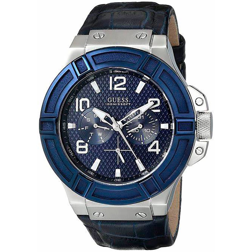 Guess Rigor Multifunction Chronograph Blue Dial Blue Leather Strap Watch For Men - W0040G7