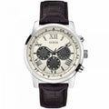 Guess Chronograph Quartz White Dial Brown Leather Strap Watch For Men - W0380G1