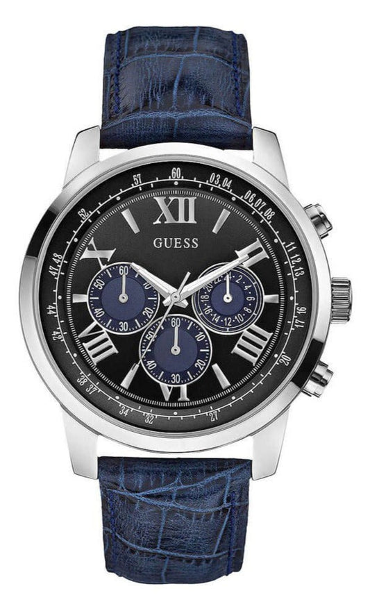 Guess Horizon Chronograph Quartz Black Dial Blue Leather Strap Watch For Men - W0380G3