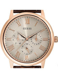 Guess Wafer Quartz Beige Dial Brown Leather Strap Watch For Men - W0496G1