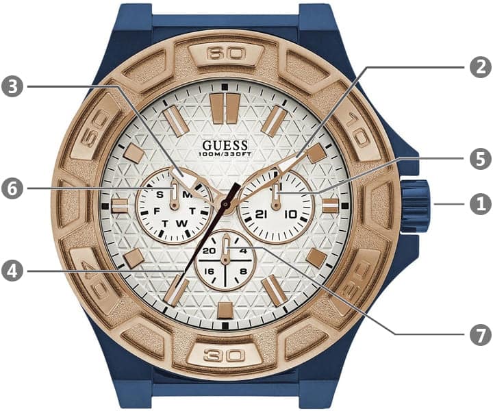 Guess Force Multi Function White Dial Blue Leather Strap Watch For Men - W0674G7