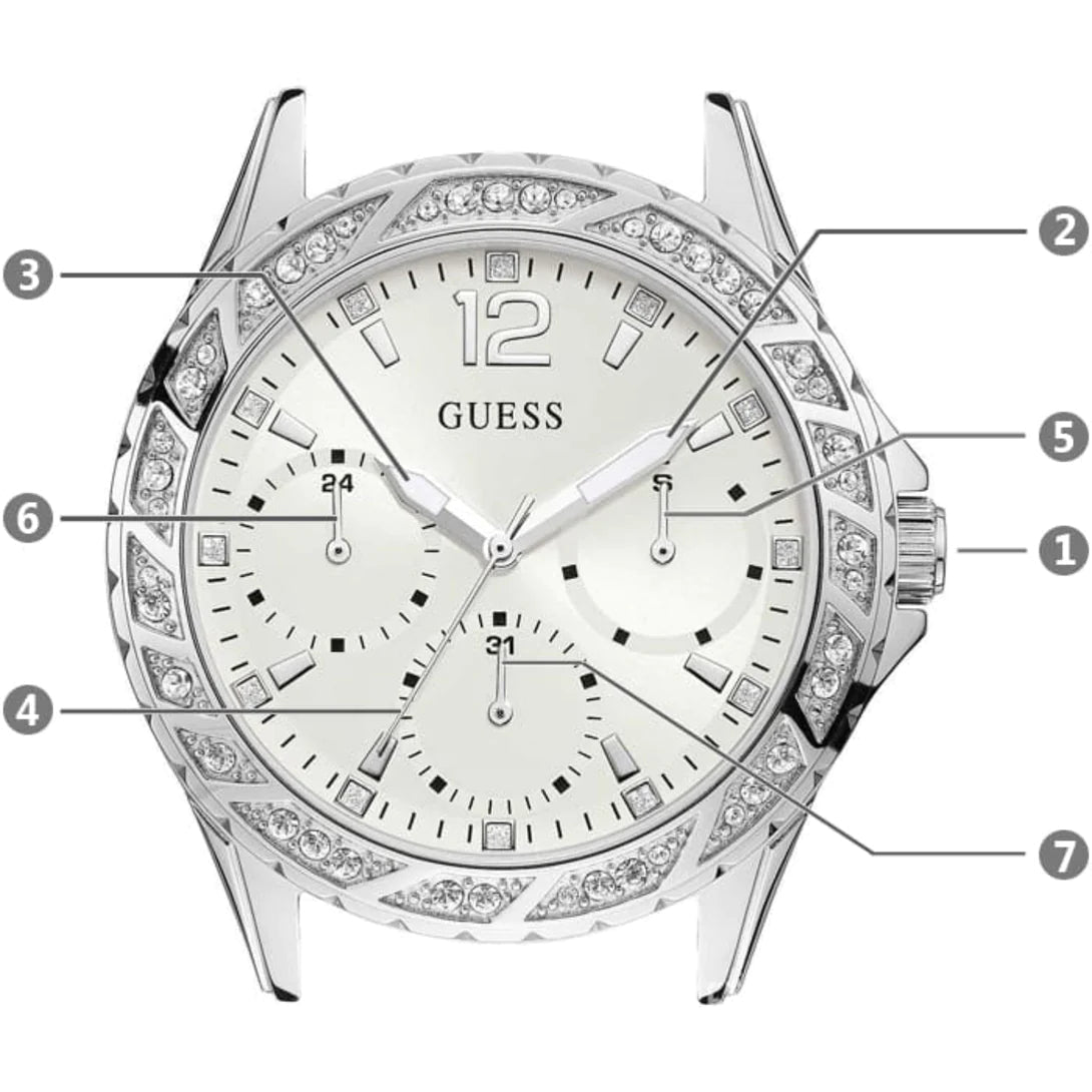 Guess Swirl Quartz Silver Dial White Silicone Strap Watch for Women - W1096L1