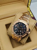 Guess Rigor Multi Function Black Dial Rose Gold Steel Strap Watch For Men - W0218G3