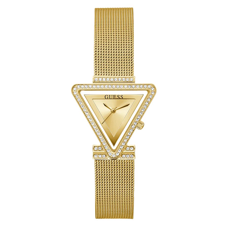 Guess Fame Diamonds Gold Dial Gold Mesh Bracelet Watch for Women - GW0508L2