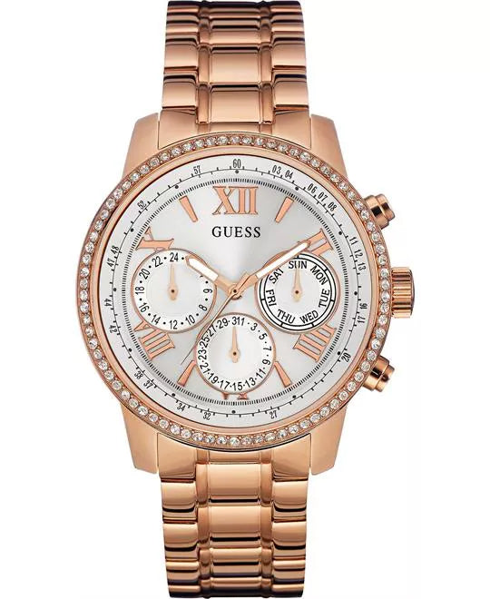 Guess Mini Surprise Analog Silver Dial Rose Gold Steel Strap Watch For Women - W0623L2