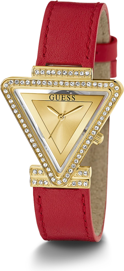 Guess Fame Quartz Gold Dial Red Leather Strap Watch For Women - GW0504L2