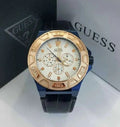 Guess Force Multi Function White Dial Blue Leather Strap Watch For Men - W0674G7