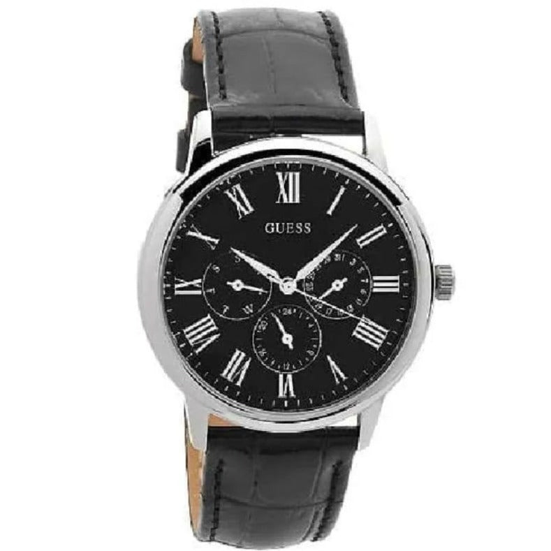 Guess Wafer Analog Black Dial Black Leather Strap Watch For Men - W70016G1