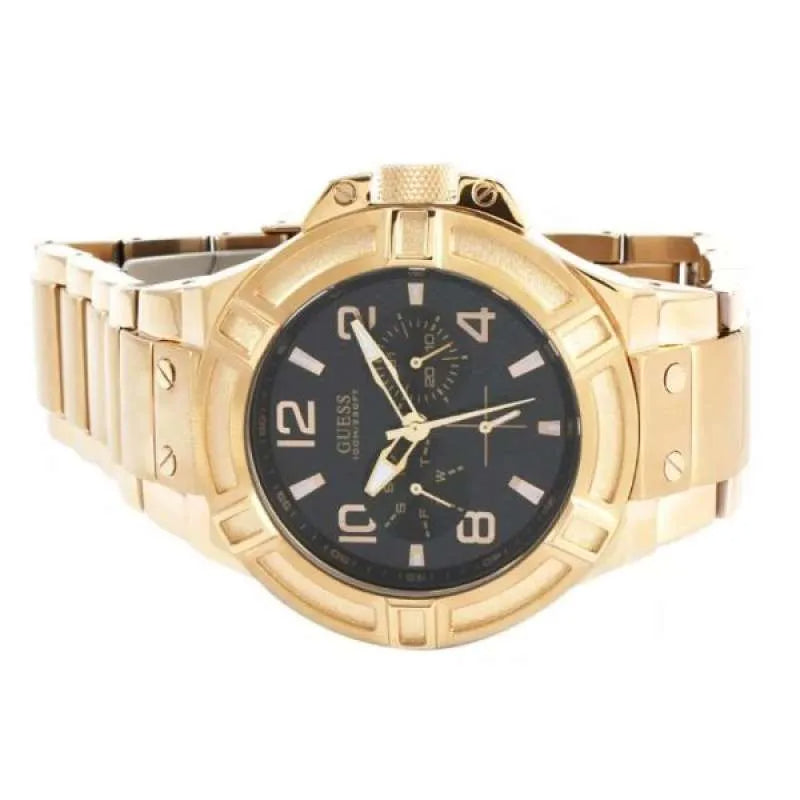 Guess Rigor Multi Function Black Dial Rose Gold Steel Strap Watch For Men - W0218G3