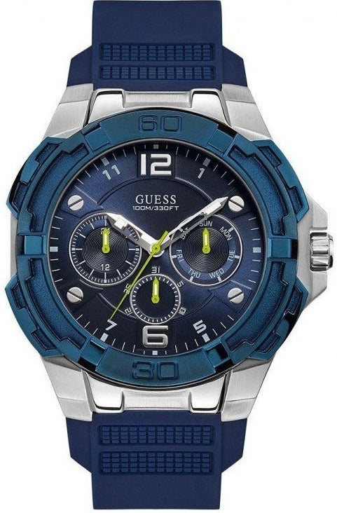 Guess Genesis Multi Function Analog Blue Dial Blue Rubber Strap Watch For Men - W1254G1