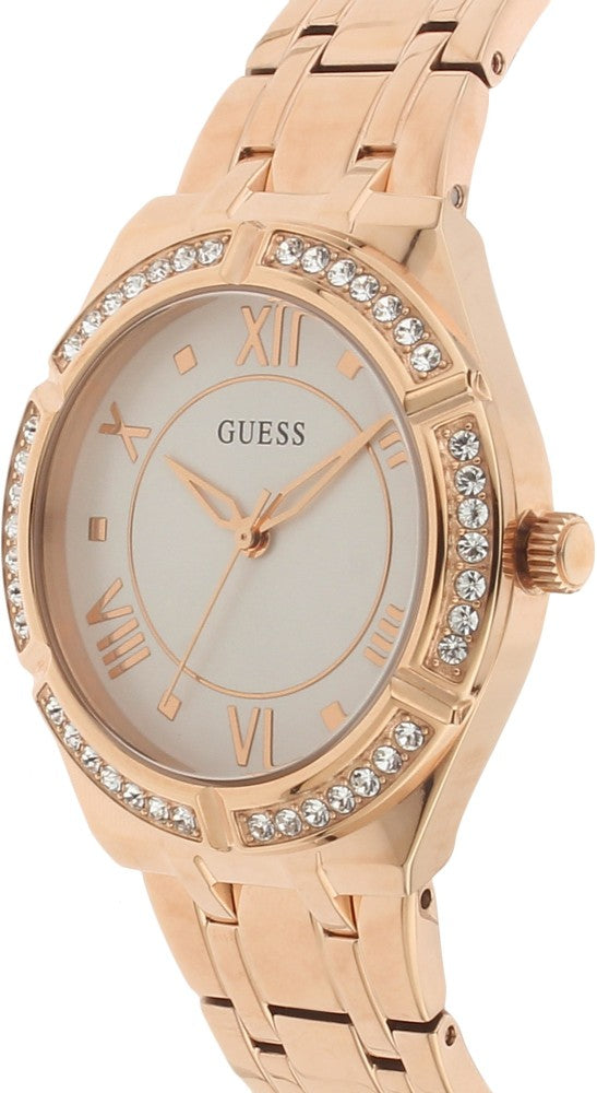 Guess Cosmo Diamonds Silver Dial Rose Gold Steel Strap Watch For Women - GW0033L3