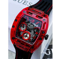 Guess Phoenix Multifunction Analog Red Dial Black Silicone Strap Watch For Men - GW0499G4