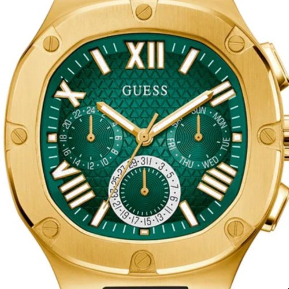 Guess Headliner Multifunction Green Dial Black Silicone Strap Watch For Men - GW0571G3