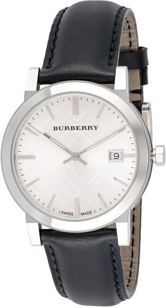 Burberry The City White Dial Black Leather Strap Watch for Men - BU9008