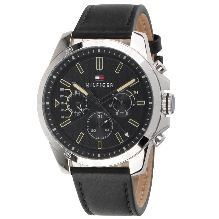 Tommy Hilfiger Decker Black Dial Black Leather Strap Watch for Men - 1791563