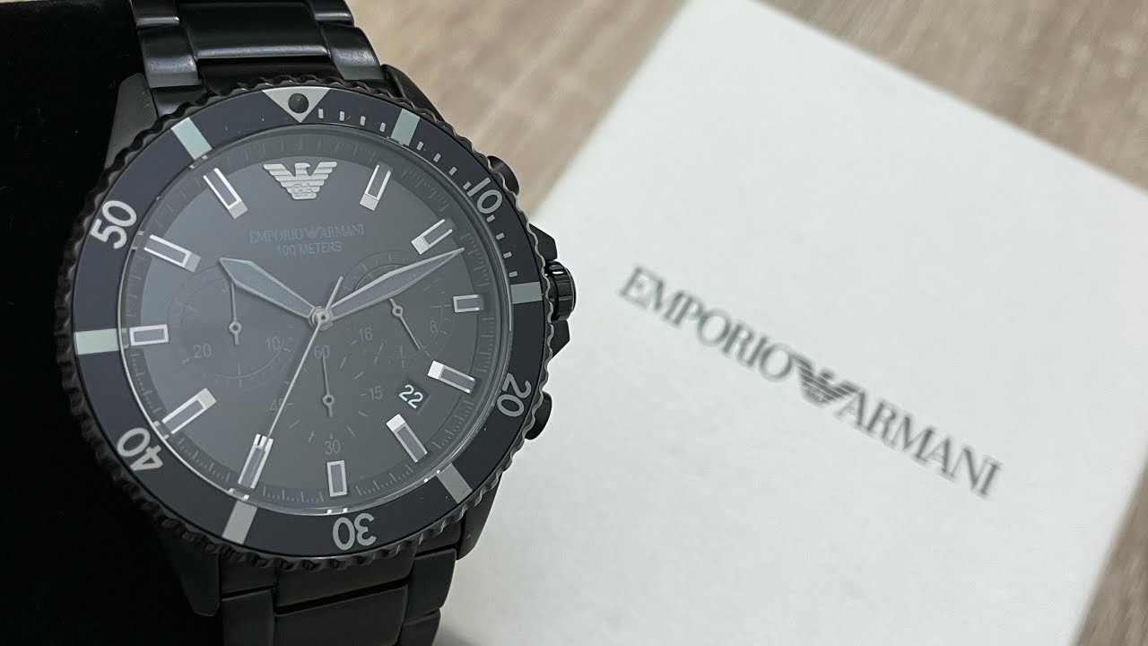 Emporio Armani Diver Chronograph Black Dial Black Silicon Strap Watch For Men - AR11515