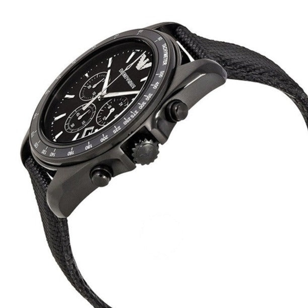 Emporio Armani Sigma Chronograph Black Dial Black Leather Strap Watch For Men - AR6131