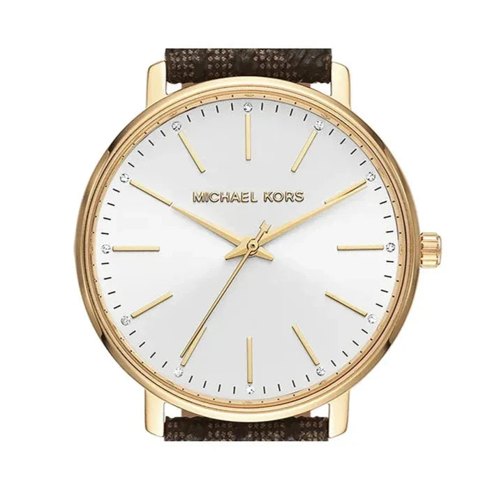 Michael Kors Pyper Quartz Silver Dial Brown Leather Strap Watch For Women - MK2857