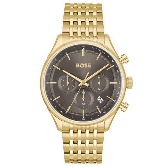 Hugo Boss Gregor Chronograph Brown Dial Gold Steel Strap Watch For Men - 1514051