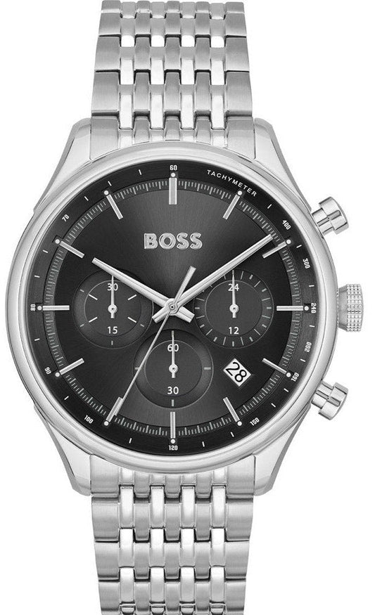 Hugo Boss Gregor Chronograph Black Dial Silver Steel Strap Watch For Men - 1514082